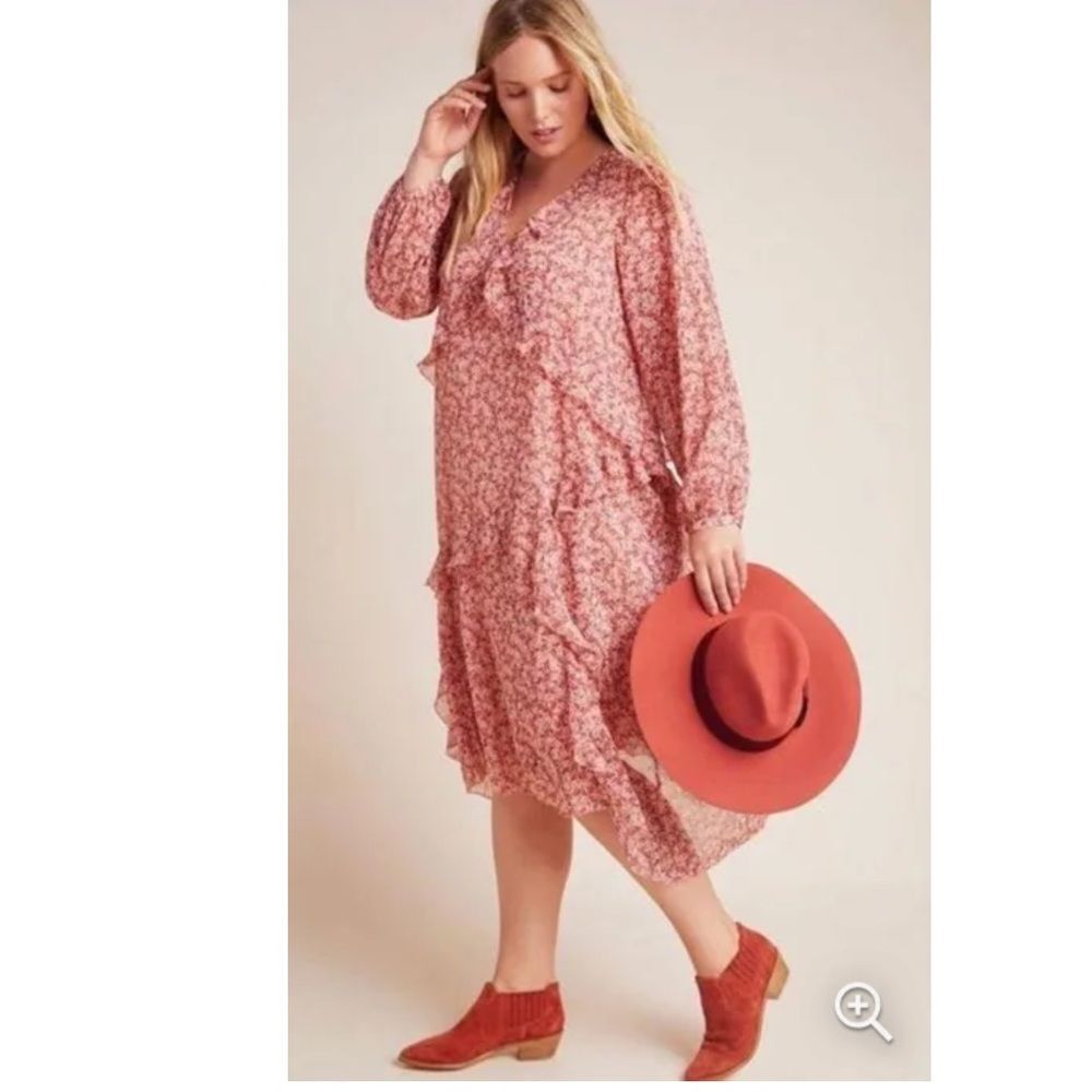Anthropologie Maeve Sirena Ruffled Floral Patch Chiffon Midi Dress L NWOT